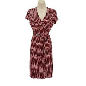 Hobbs London Woman's Sz 2 Delilah Red & Black Wrap Jersey Knit V-Neck Dress
